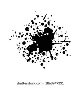 Decoración de salpicaduras en un solo color negro simple, ilustración vectorial de pincel dibujado a mano. Silueta original de punto de tinta monocromo arte abstracto. Símbolo retro de acuarela.
