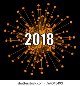 Splash of dots on a black background. New Year concept 2018. New Year 2018 Card Background.