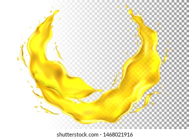 Splash effect of olive or engine oil. Vector illustration with 3d realistic transparent splashes.