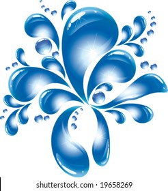 Schlag. Das Element Ihres Designs. Blau funkelnde Tropfen Wasser auf weißem Hintergrund.
