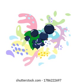 Splash y caída, movimiento de líquido, corriente negra en salpicaduras de jugo y yogur, gotas y manchas. Ilustraciones abstractas de vectores