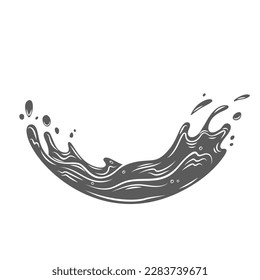 Esplandor de la ilustración vectorial del icono de glifo que cae sobre el agua. Estampilla de movimiento líquido, gotitas y guijarros caen con ráfaga de curva, movimiento dinámico de agua salpicada con movimientos suaves y burbujas