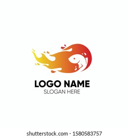 Splash Fish fire logo design concept vector illustration