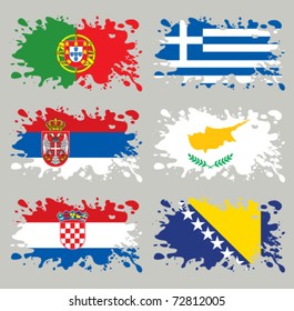 Splash flags set Balkans & Southern Europe. Each in separated layer, easy to use, without gradients and transparencies.