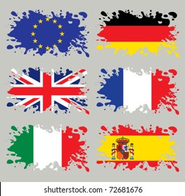 Splash flags set Europe. Each in separated layer, easy to use, without gradients and transparencies.