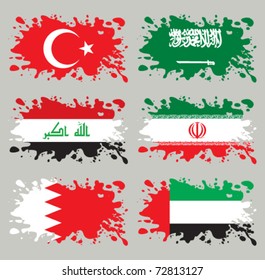 Splash flags set Middle East Asia. Each in separated layer, easy to use, without gradients and transparencies.