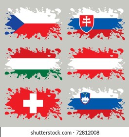 Splash flags set Middle Europe. Each in separated layer, easy to use, without gradients and transparencies.