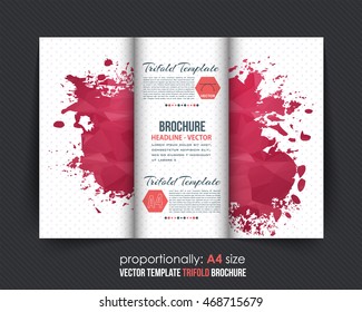 Splash Frame Red Colors Polygonal Tri-Fold Brochure Design. Corporate Leaflet, Cover Template