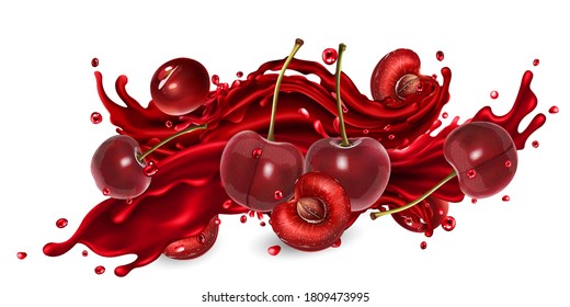 Splash of fruit juice and fresh cherries.