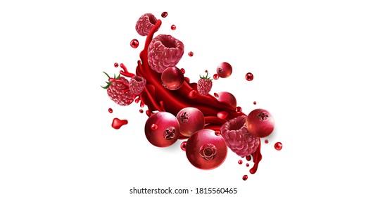 Zumo de fruta con arándanos y frambuesas frescas.