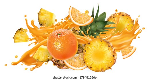 Fruchtsaft, frische Ananas und Orange.