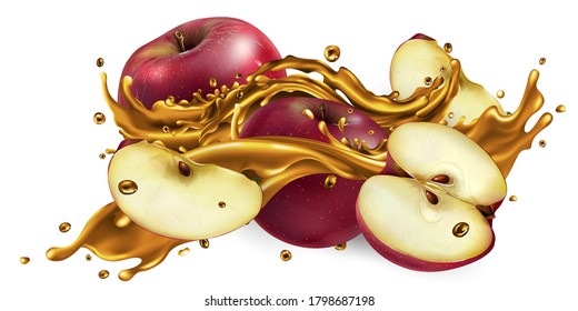 Splash of fruit juice and fresh red apples.