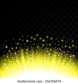 Splash glitter particles glow with a transparent background. Magic yellow light effect. Vector design element shining stars.