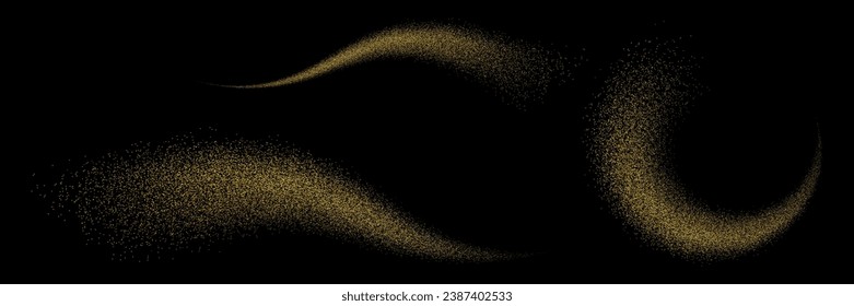 Splash of golden glitter, glittery stardust explosion, shimmering spray effect, festive holiday particles. Vector illustration.