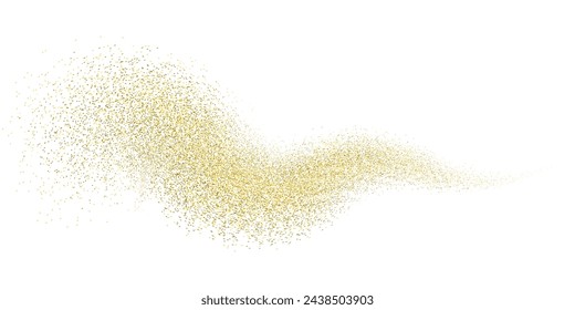 Splash of golden glitter, glittery stardust explosion, shimmering spray effect, festive holiday particles. Vector illustration.