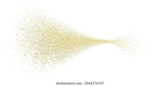 Splash of golden glitter, glittery stardust explosion, shimmering spray effect, festive holiday particles. Vector illustration.	