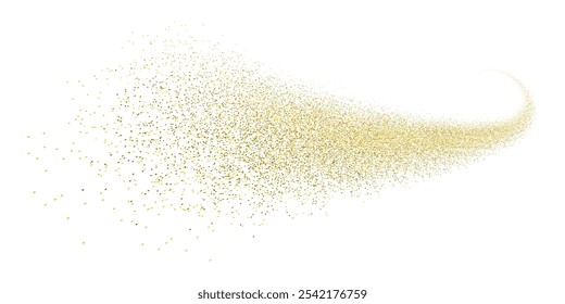 Splash of golden glitter, glittery stardust explosion, shimmering spray effect, festive holiday particles. Vector illustration.	