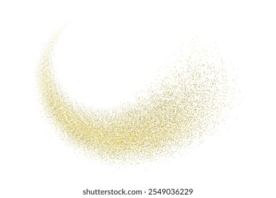 Splash of golden glitter, glittery stardust explosion, shimmering spray effect, festive holiday particles. Vector illustration.