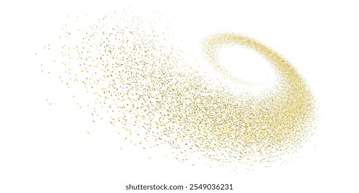 Splash of golden glitter, glittery stardust explosion, shimmering spray effect, festive holiday particles. Vector illustration.