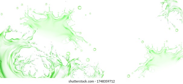 Splash of green tea, lime or lemon juice isolated on white background. Vector realistic illustration of liquid waves of falling and flowing clear water, fruit drink, cold tea or mojito