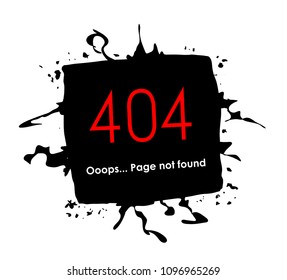 Splash Grunge Style 404 Website Error Page Not Found Symbol, Isolated and Editable.