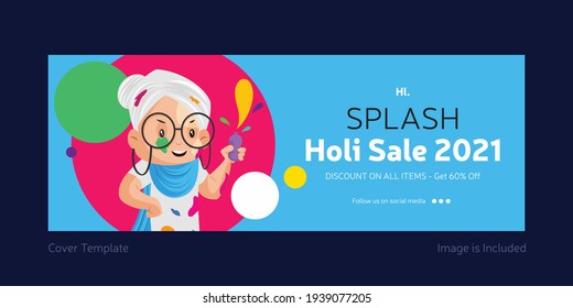 Splash holi festival sale Facebook cover. Vector graphic illustration.