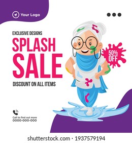 Splash Holi sale discount on all exclusive items banner design. Vector graphic illustration.