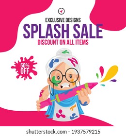 Splash Holi sale discount on all exclusive items banner template design. Vector graphic illustration.