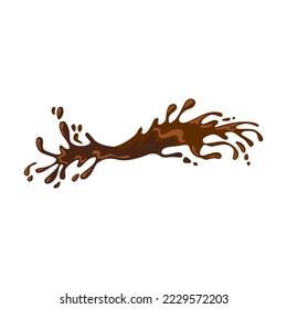 Esplandor de ilustración vectorial de chocolate caliente. Bebida derramada, charco de barro, textura líquida o fluida, salpicadura de pintura marrón aislada sobre fondo blanco. Textura, comida, concepto de arte