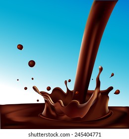 splash of hot coffee or chocolate  on blue background - vector illustration