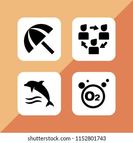 splash icon. 4 splash set with flow, dolphin, oxygen and beach vector icons for web and mobile app