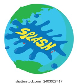 Splash icon isometric vector. Globe earth planet and splash speech bubble icon. Comic speech bubble
