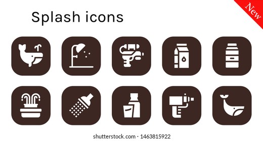splash icon set. 10 filled splash icons.  Collection Of - Whale, Shower, Water gun, Milk, Fountain, Particle gun
