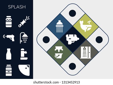 splash icon set. 13 filled splash icons.  Simple modern icons about  - Water gun, Milk, Shower, Fountain, Whale