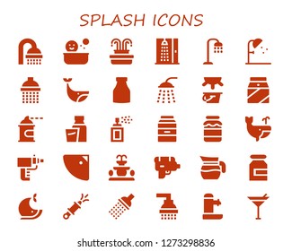  splash icon set. 30 filled splash icons. Simple modern icons about  - Shower, Fountain, Whale, Milk, Spray paint, Particle gun, Water gun, Jug, Martini
