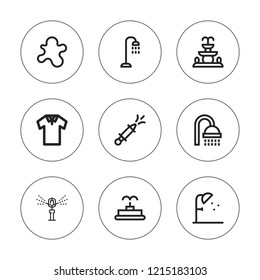 Splash icon set. collection of 9 outline splash icons with fountain, polo, shower, splash, sprinkler icons. editable icons.