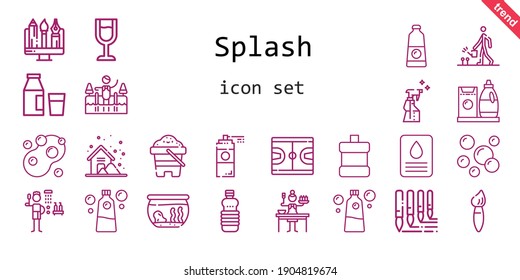 splash icon set. line icon style. splash related icons such as brush, paint spray, shower, wine glass, storm, mouthwash, spray, milk, sauce, cold water, detergent, fishbowl, sand, basketball