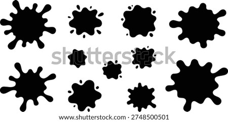 Splash ink blots abstract shapes set black watercolor texture vector illustration