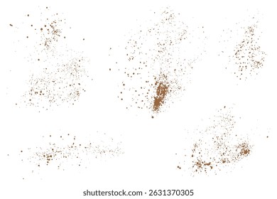 Splash isolated chocolate powder dust particle background design set
