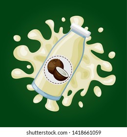 splash juice bottle coconut tropical fruits design vector illustration