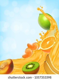Splash of juice. Sweet tropical fruits. Vector icon. EPS10