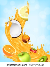 Splash of juice. Sweet tropical fruits. Vector icon. EPS10