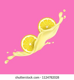 splash of lemon water and realistic lemon