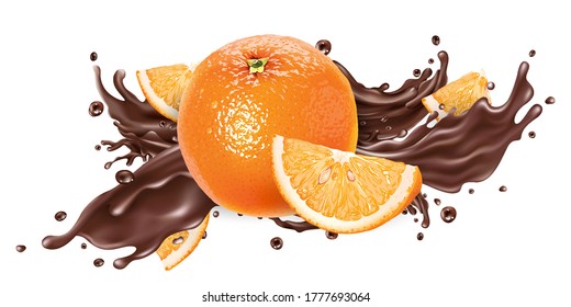 Chaleco de chocolate líquido y naranjas frescas.