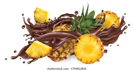 Splash of liquid chocolate and fresh pineapples.