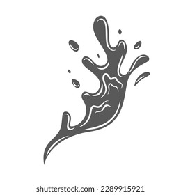 Splash of liquid chocolate glyph icon vector illustration. Stamp of swirl with splatters and falling drops, milkshake or cacao cream wave, molten chocolate creamy spill splashing on tasty dessert