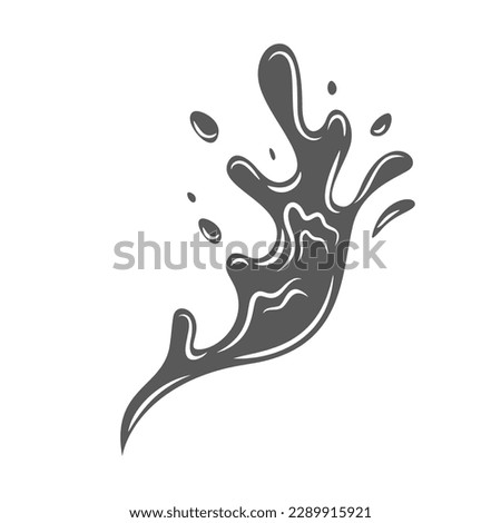 Splash of liquid chocolate glyph icon vector illustration. Stamp of swirl with splatters and falling drops, milkshake or cacao cream wave, molten chocolate creamy spill splashing on tasty dessert