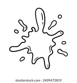 Splash with liquid drops vector in doodle style. Symbol in simple design. Cartoon flowing puddle hand drawn isolated on white background.