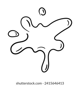 Splash with liquid drops vector in doodle style. Symbol in simple design. Cartoon flowing puddle hand drawn isolated on white background.