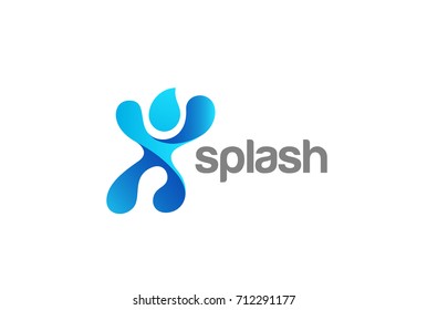 Splash Liquid Water Aqua Man Logo Abstract Vector Template.
Entertainment Funny Character Logotype Concept Icon.